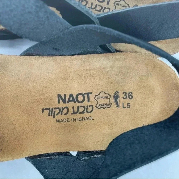 NAOT Women’s Kayla Sandal 36/5.5 Black Leather Hook Loop Closure Strappy - Picture 5 of 10